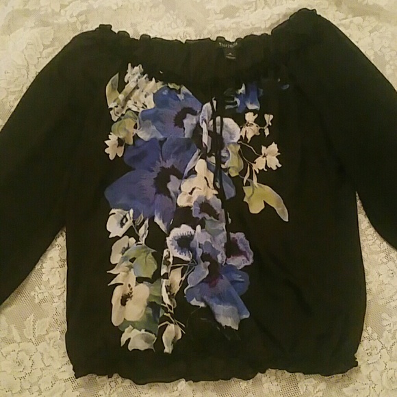 WHITE HOUSE BLACK MARKET SHEER LONG SLEEVE BLOUSE floral TOP - Picture 3 of 6